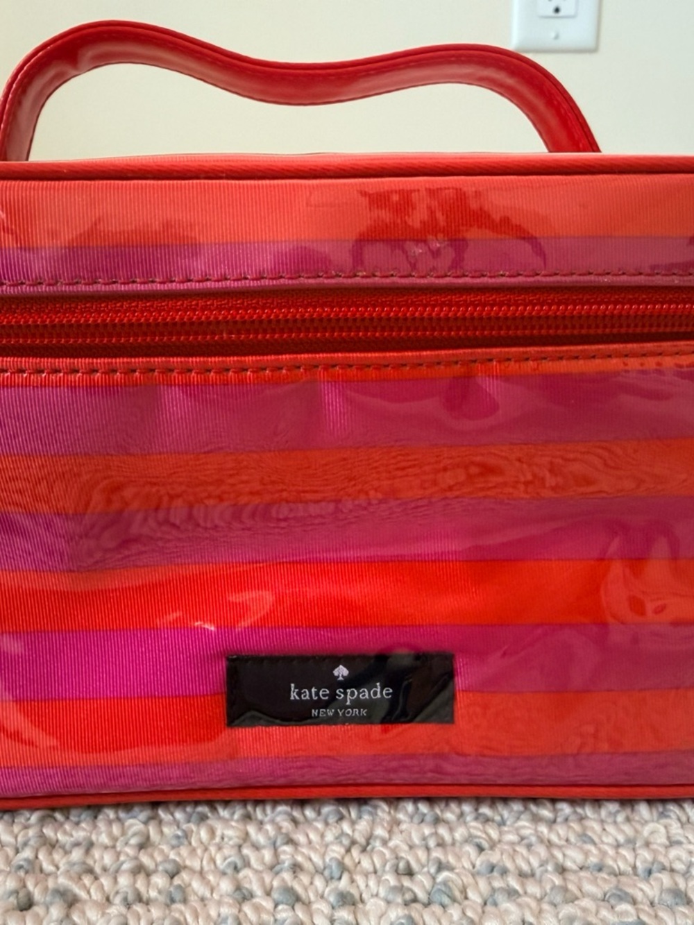 kate spade New York Red & Pink Striped Cosmetic case